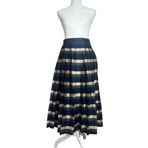 VTG Kobler Dirndl Blue Green 100% Silk Pleated Metallic Midi Skirt Sz 36 German